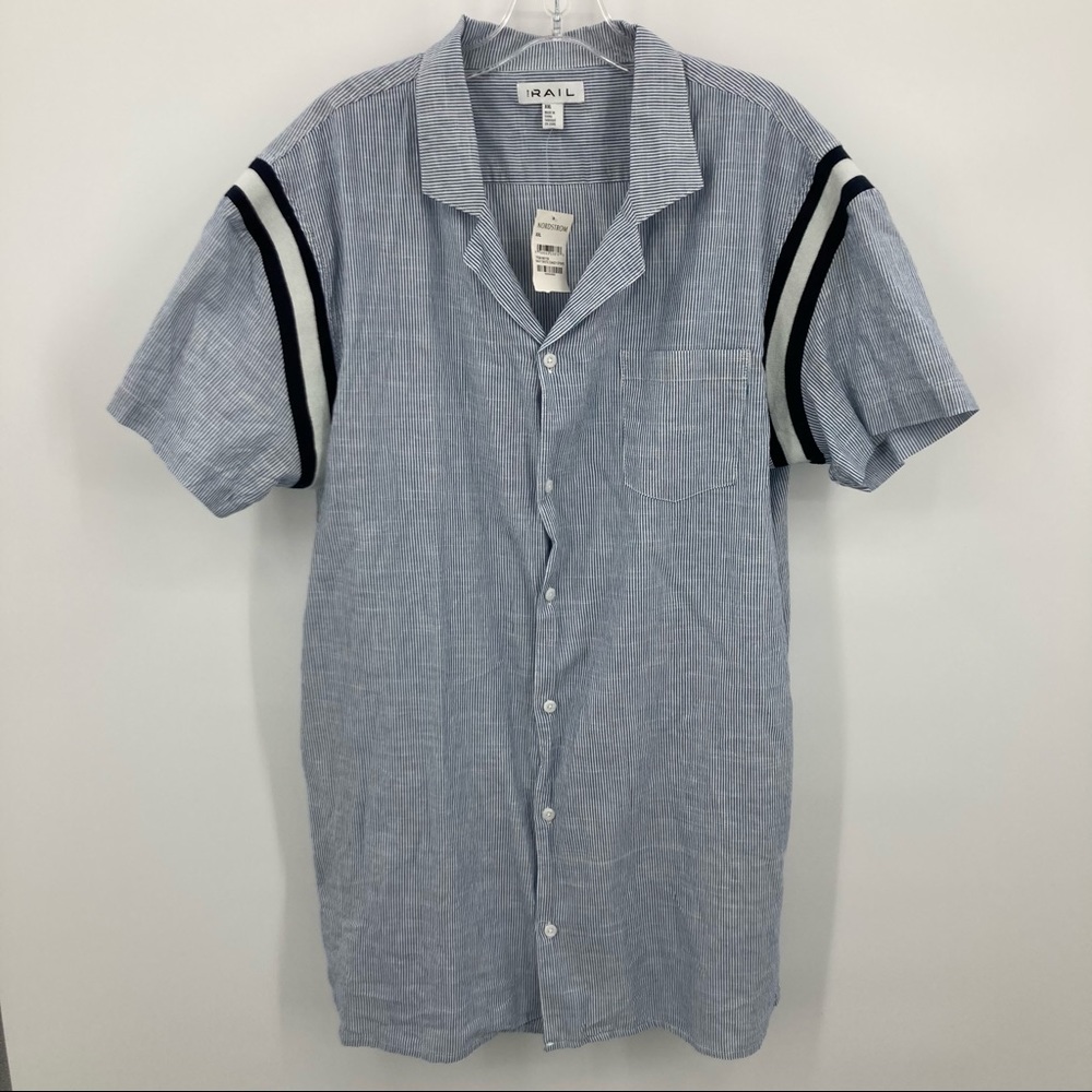 The Rail Navy Stripe Cotton Button Front Shirt NWT